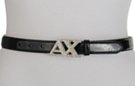 AX rhinestone buckle black patent leather womens dress belt