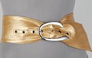 extra wide gold vinyl slouch belt with curvy "C" chrome buckle