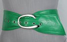 extra wide green vinyl slouch belt with curvy "C" chrome buckle