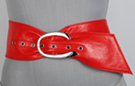 extra wide red vinyl slouch belt with curvy "C" chrome buckle