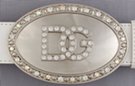 "D" and "G" rhinestone studded oval chrome belt buckle