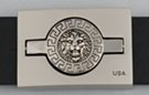 laquered gray box belt buckle with flip lion and DG center