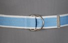 burnished D-ring web belt with tab, powder blue with white bead edge