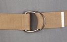 beige web belt with nickel polish D-rings and tab