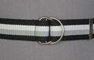 D-ring belt, quad-striped with black gray and white
