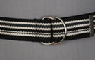 D-ring belt, black, gray, white striped