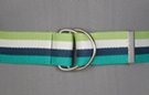 D-ring belt, quad-striped with navy aqua green and white