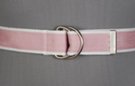 burnished D-ring web belt with tab, dusty pink with white bead edge