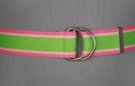 green, pink and fuschia striped D-ring polyester web belt