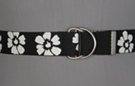 Dring belt, white Hawaiian flower print on black