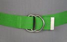 1-1/2" wide burnished D-ring web belt, green with nickel polish D-rings and tab
