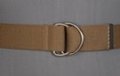 khaki web belt with nickel polish D-rings and tab