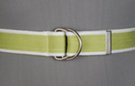 burnished D-ring web belt with tab, lime green with white bead edge