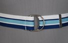 1-1/2" burnished D-ring web belt with tab, navy blue, powder blue and white striped