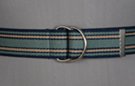 D-ring belt, indigo, powder blue and khaki striped
