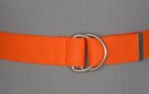 1-1/2" wide burnished D-ring web belt, orange with nickel polish D-rings and tab