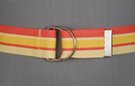 1-1/2" burnished D-ring web belt with tab, orange, yellow and pale yellow striped