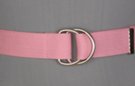 1-1/2" wide burnished D-ring web belt, pink with nickel polish D-rings and tab