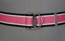 pink, black and white striped D-ring polyester web belt