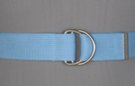 1-1/2" wide burnished D-ring web belt, powder blue with nickel polish D-rings and tab