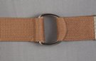 beige web belt with nickel polish D-rings and tab