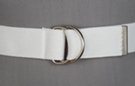 1-1/2" wide burnished D-ring web belt, white with nickel polish D-rings and tab