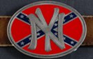 "NY" rebel flag oval enameled pewter belt buckle