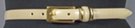 beige 3/4" polished leather feather edge dress belt, extra-long rectangular gold-tone buckle, matching leather and double ring retainer