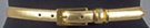 gold 3/4" polished leather feather edge dress belt, extra-long rectangular gold-tone buckle, matching leather and double ring retainer