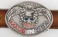 belt buckle with eagle on shield and "Made in USA" lettering