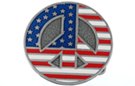 peace sign pewter belt buckle with USA flag pattern
