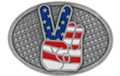 peace hand sign on western belt buckle in USA flag colors