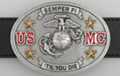 USMC oval pewter belt buckle with marine mottoes and emblem