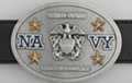 United States Navy oval pewter belt buckle with navy motto and emblem