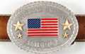 oval belt buckle with US flag, gold stars and "United States of America"