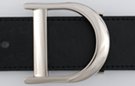 chrome U-bar belt buckle with slight comet curve