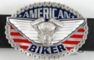 V-twin engine, wings and chain American Biker oval belt buckle