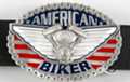 V-twin engine, wings and chain American Biker oval belt buckle