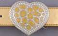 heart-shaped belt buckle, inlayed gold stones and clear rhinestones