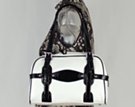 boxy glossy vinyl handbag with contrasty straps