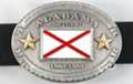 Alabama flag oval belt buckle with gold stars and states of confederacy engraved on border