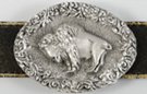 oval pewter belt buckle of buffalo nickel bison