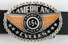 American Cycles medallion, wings and stars biker belt buckle