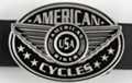 American Cycles oval biker belt buckle, medallion, wings and stars