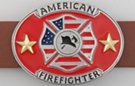 red blue and gold American Firefighters and Maltese cross belt buckle