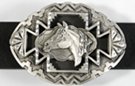 southwest shadowbox horse head pewter belt buckle