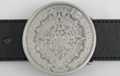 Aztec calendar engraved disc pewter belt buckle