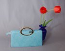 azure blue double "G" handle hardside dress purse, zipper top with detachable shoulder strap