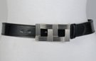 1-1/2 inch black vinyl belt with nickel polish double square basket weave buckle