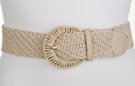 woven fashion belt, braided circular buckles and PVC tabbing